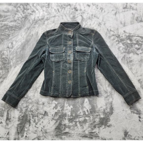 Vintage Y2K Live A Little Jacket Womens S Army Green Corduroy Snap Front Casual - Picture 1 of 8